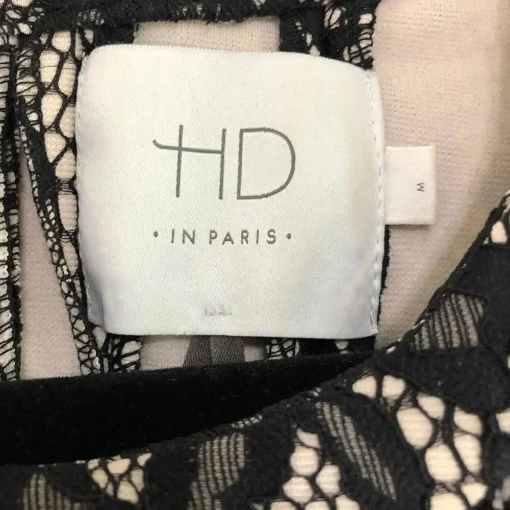 HD in Paris - Anthro Black & Cream Lace Fit & Flare Dress Women's Size Medium - Picture 5 of 7